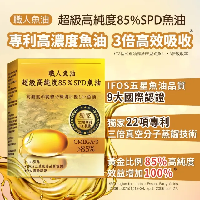 【YAYU Biomed 雅譽生醫】超級高純度85%SPD魚油3入組(共90顆)