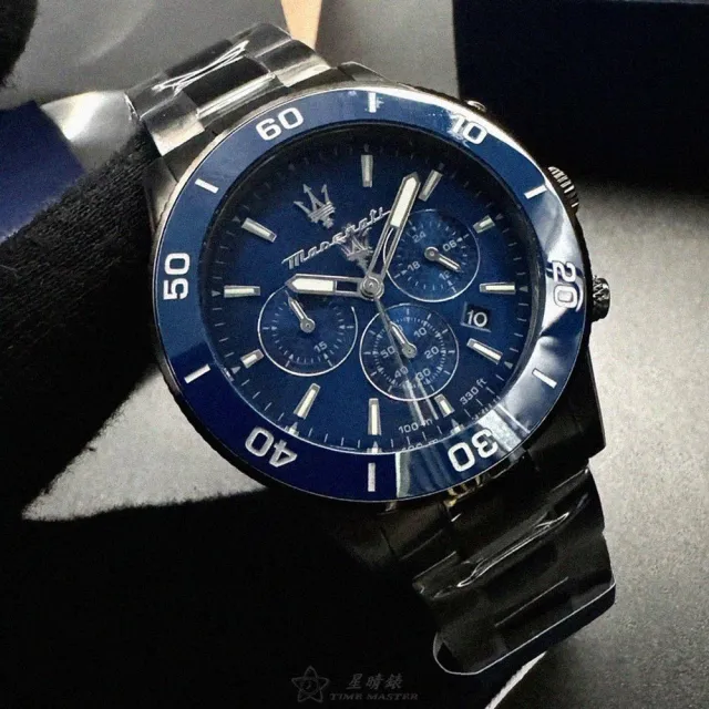 【MASERATI 瑪莎拉蒂】瑪莎拉蒂男錶型號R8873600005(寶藍色錶面寶藍錶殼深黑色精鋼錶帶款)