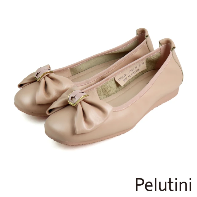Pelutini 蝴蝶結配飾造型包頭平底鞋 淺粉色(3310