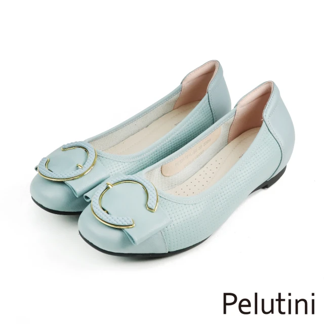 Pelutini C字配飾造型包頭低跟鞋 米色(PE1211