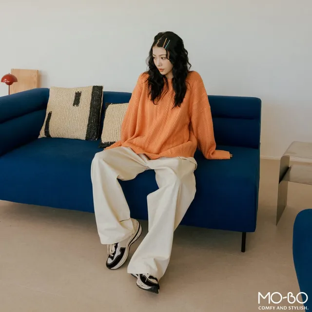 【MO-BO】知性麻花織紋落肩針織上衣