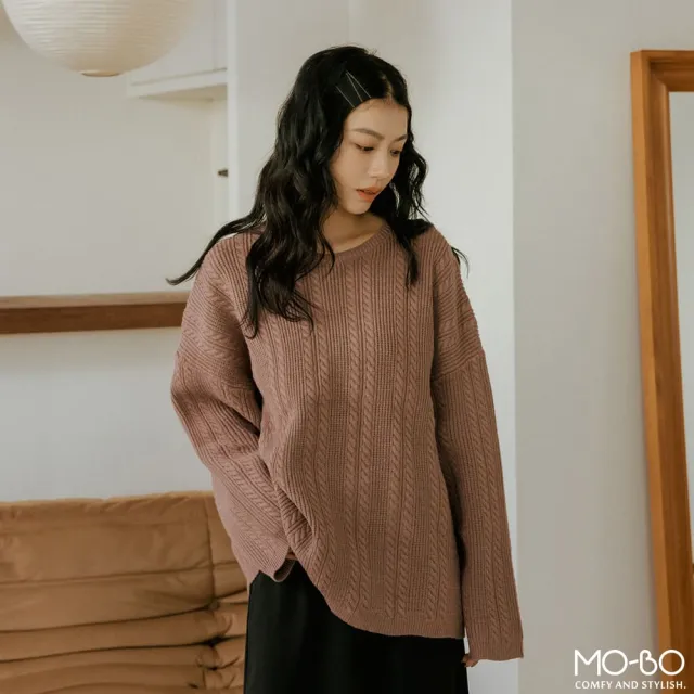 【MO-BO】知性麻花織紋落肩針織上衣