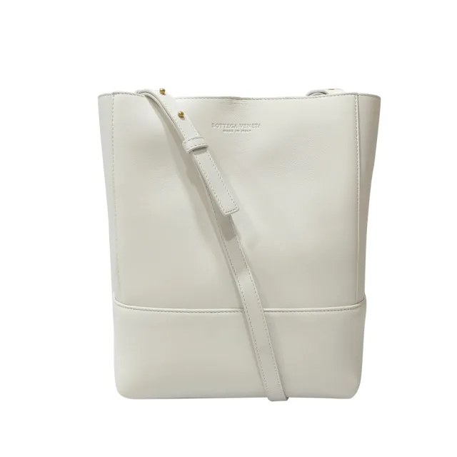 【BOTTEGA VENETA 寶緹嘉】576173 經典柔軟小羊皮壓紋LOGO素色水桶款單肩/斜背包(白色)