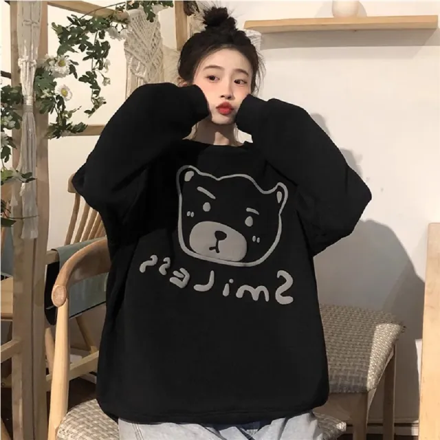 【YOUNGBABY】SMILE可愛小熊加絨T 中大尺碼女裝 出清品
