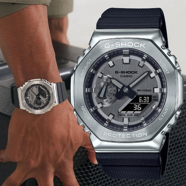 【CASIO 卡西歐】G-SHOCK  時尚金屬八角雙顯腕錶 618 週年慶 畢業禮物(GM-2100-1A)