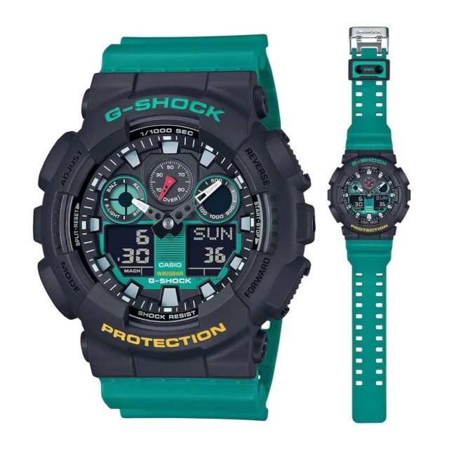 CASIO 卡西歐 G-SHOCK 復古潮流 懷舊風格 綠色錄音帶 雙顯系列(GA-100MT-1A3)