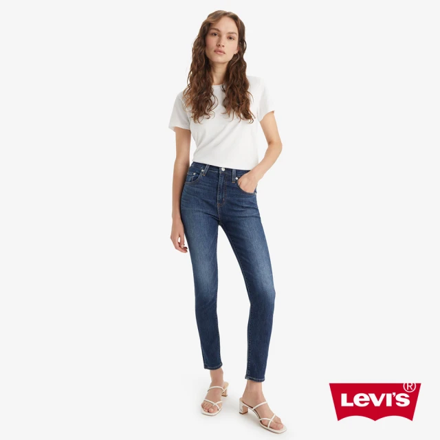 LEVIS 女款 高腰修身窄管涼感牛仔長褲 / 深藍水洗刷白