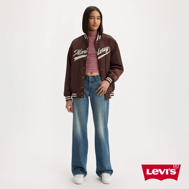 LEVIS 女款 低腰寬直筒牛仔長褲 / 復古深藍水洗刷白 人氣新品 A5566-0006