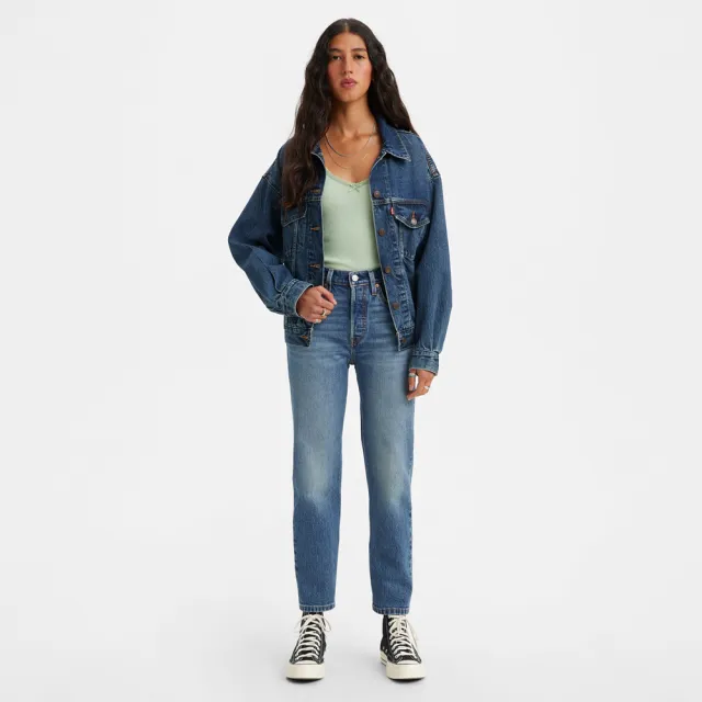 【LEVIS】女 501Crop高腰合身直筒牛仔長褲/精工中藍染刷白/及踝款/彈性布料 熱賣單品 36200-0291