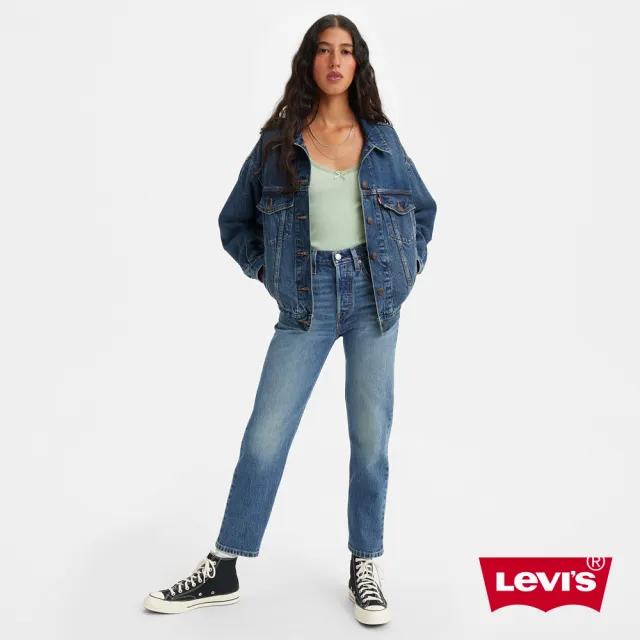 【LEVIS】女 501Crop高腰合身直筒牛仔長褲/精工中藍染刷白/及踝款/彈性布料 熱賣單品 36200-0291