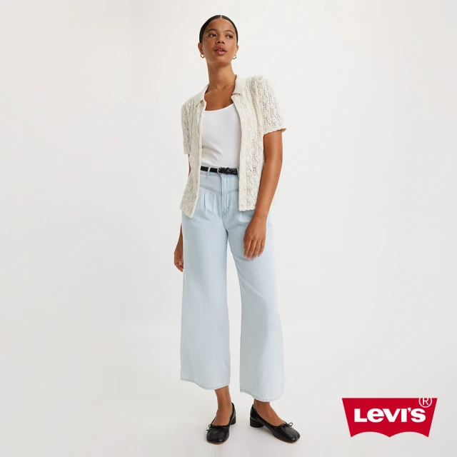 LEVISLEVIS 女款 中高腰打摺大寬管牛仔褲/後腰線延伸設計/淺藍洗舊/及踝款 人氣新品 A7453-0008
