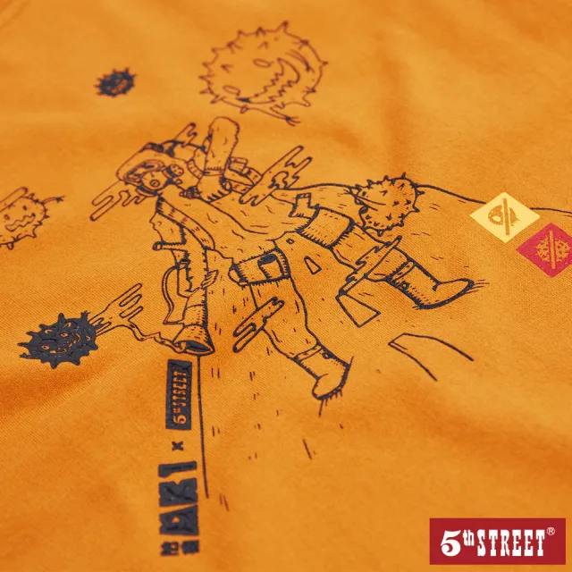 【5th STREET】中性 短袖 短t 上衣 t恤 TEE 防疫 動漫 棉質 橘色(5A7002)