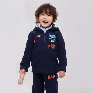 【GAP】男幼童裝 Gap x 史迪奇聯名 Logo印花刷毛連帽外套-海軍藍(870727)