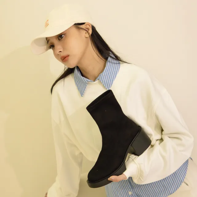 【Ann’S】超級顯瘦!前高後高厚底 防水絨布貼腿襪套短靴6cm(黑)