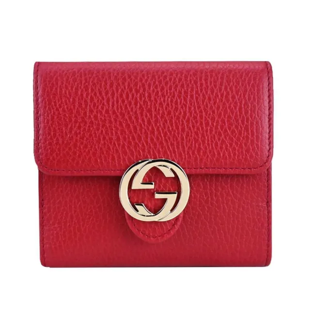 【GUCCI 古馳】615525 經典金屬雙G LOGO牛皮扣式零錢中短夾(多色可選)