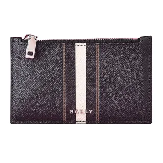【BALLY】BALLY  BABE LEATHER銀字LOGO防刮牛皮條紋設計卡夾零錢包(黑)