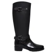 【Ann’S】傘下私著-拼接曲線扣帶防水粗跟長筒雨靴3.5cm(黑)
