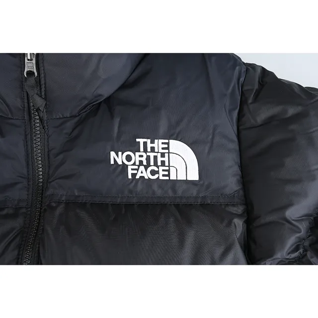 【The North Face】Nuptse刺繡復古羽絨外套(黑x白/女款)
