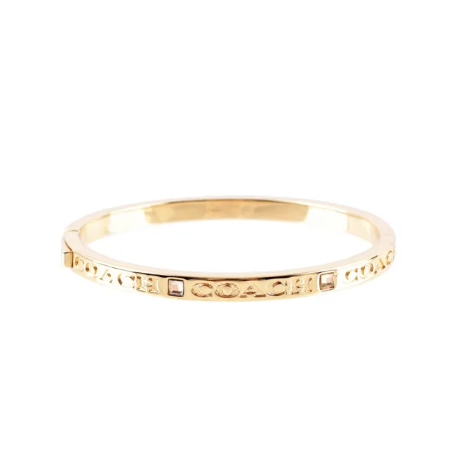 【COACH】Logo 刻印水鑽不可調釦式手環(金色)