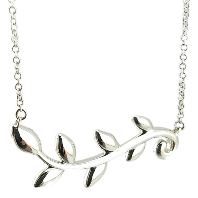 Tiffany&Co. 蒂芙尼 925純銀-橄欖葉藤蔓造型墜飾中版項鍊