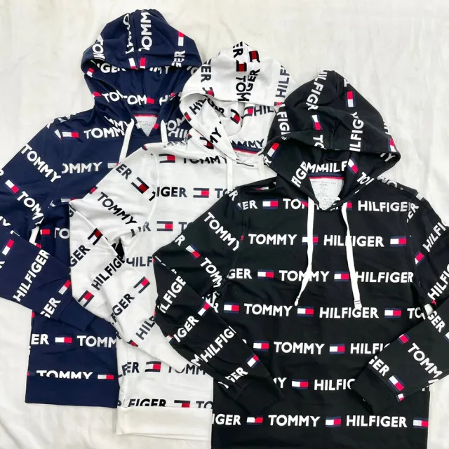 【Tommy Hilfiger】湯米 薄帽T 滿版LOGO 男版 帽T  長袖 上衣 連帽 平輸品(帽T  長袖8614)