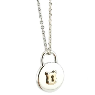 【Tiffany&Co. 蒂芙尼】925純銀-圓形鎖頭鑲K金造型墜飾女用項鍊