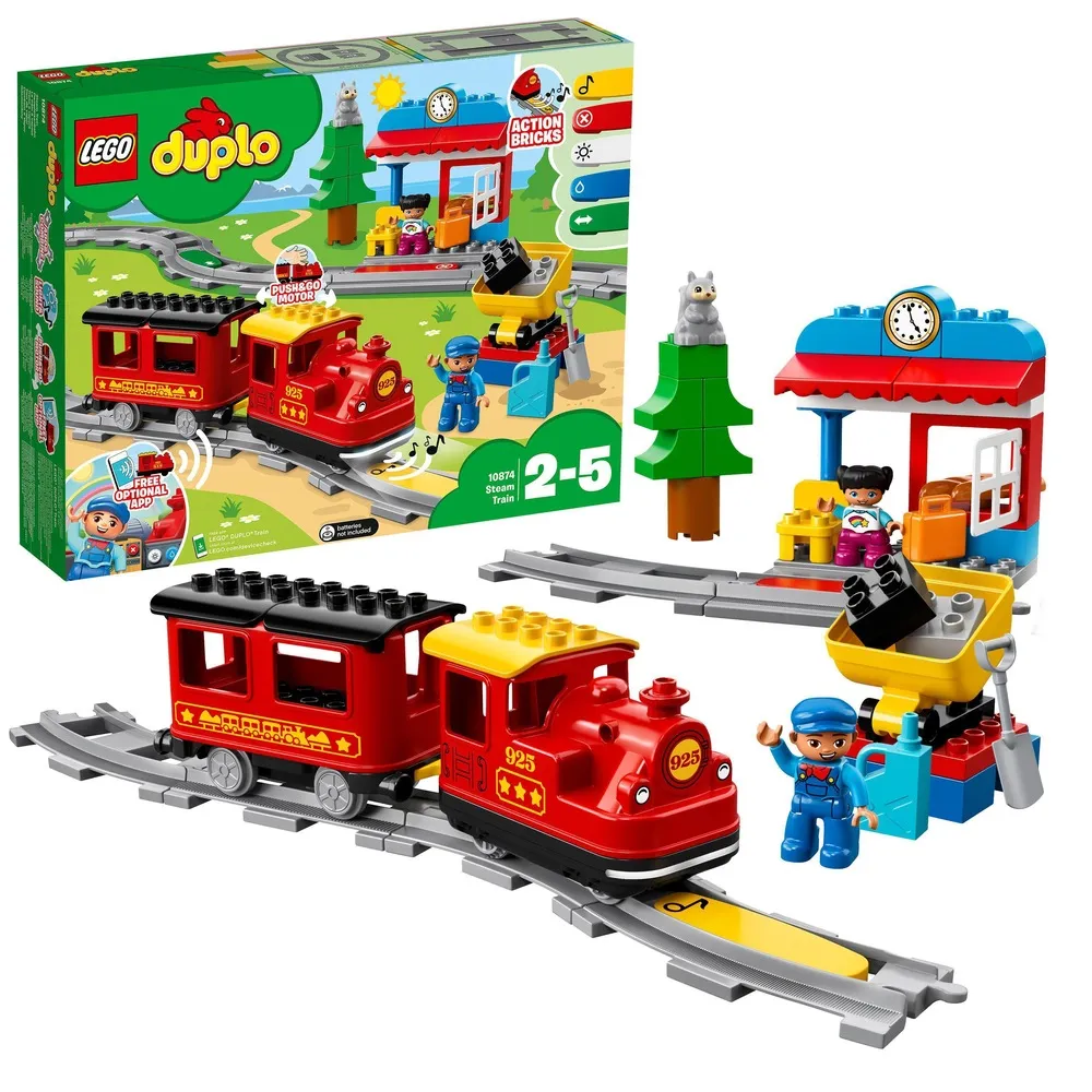 【LEGO 樂高】得寶系列 10874 蒸汽列車(火車積木 幼兒玩具 DIY積木 男孩玩具 女孩玩具)