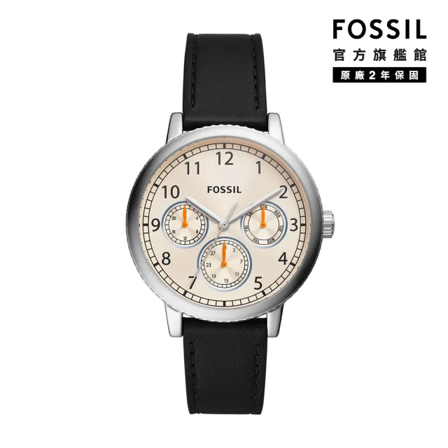 【FOSSIL 官方旗艦館】Airlift 三眼計時簡約指針手錶 黑色真皮錶帶 42MM BQ2633
