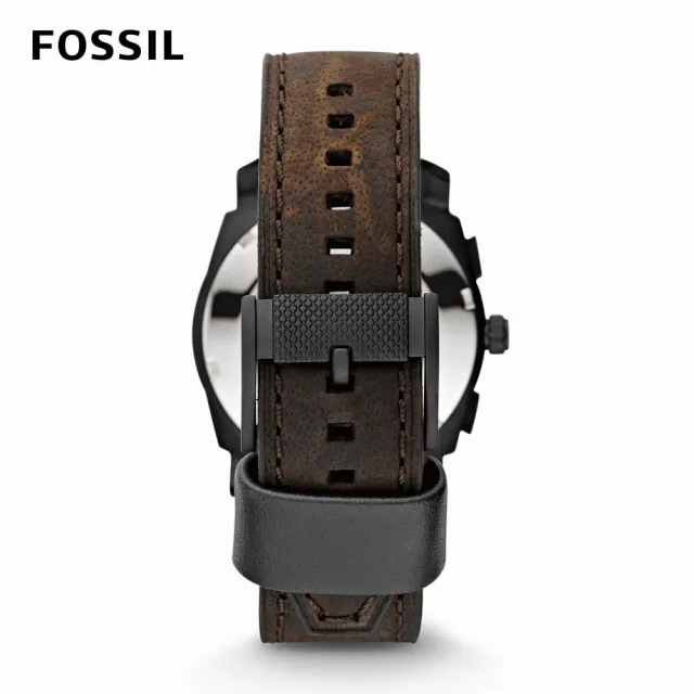 【FOSSIL 官方旗艦館】Machine 三眼狂野風格黑色指針手錶 棕色真皮皮革錶帶 42mm FS4656