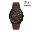 【FOSSIL 官方旗艦館】Everett 質紋沉穩雅仕三眼指針手錶 棕色真皮錶帶 42MM FS5798