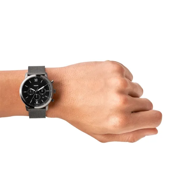 【FOSSIL】Neutra Chrono 新雅仕三眼計時指針手錶 槍灰不鏽鋼鍊帶 44mm FS5699()