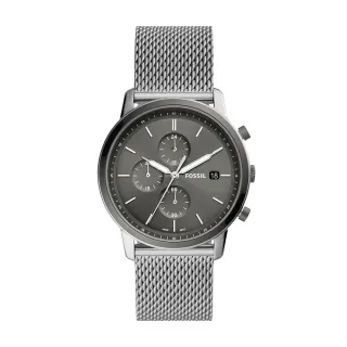 【FOSSIL 官方旗艦館】Minimalist 簡約極地灰三眼計時指針手錶 銀色不鏽鋼鍊帶 42MM FS5944