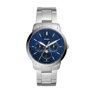 【FOSSIL 官方旗艦館】Neutra Minimalist 三眼月相男錶 銀色不鏽鋼鍊帶 指針手錶 42MM FS5907