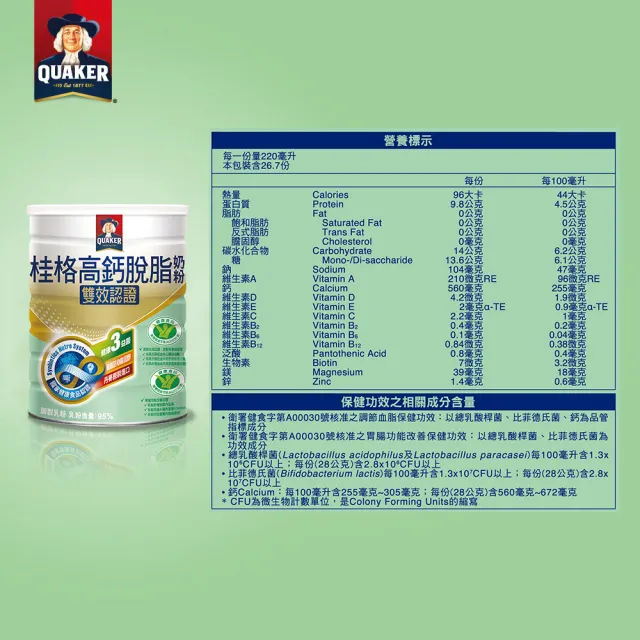 【QUAKER桂格】雙認證高鈣奶粉750gX1罐