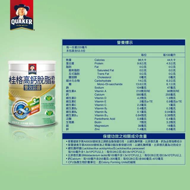 【QUAKER桂格】雙認證高鈣奶粉1500gX2罐