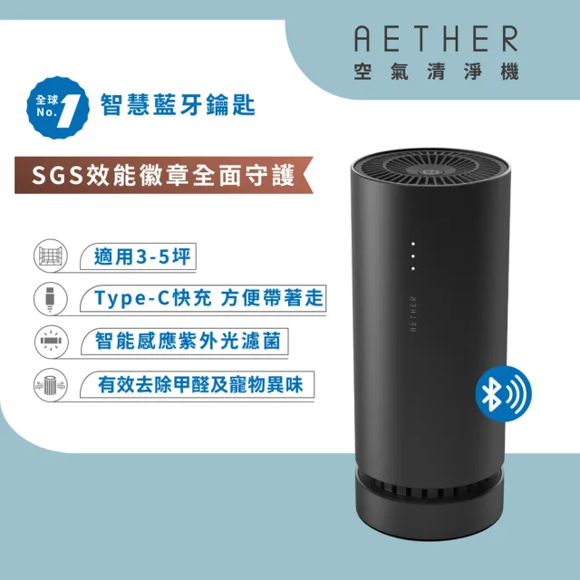 【AETHER】智能藍芽攜帶型空氣清淨機-黑(STM-PRO-B)