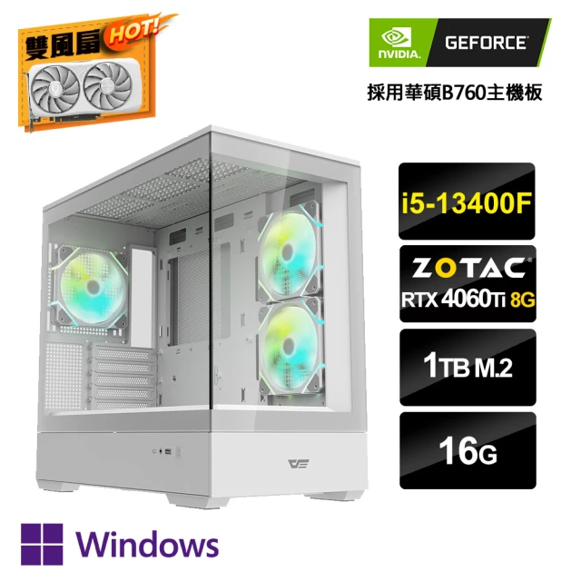 NVIDIA i5十核GeForce RTX 4060Ti Win11P{工作室-EW}電競電腦(i5-13400F/華碩B760/16G/1TB_M.2)