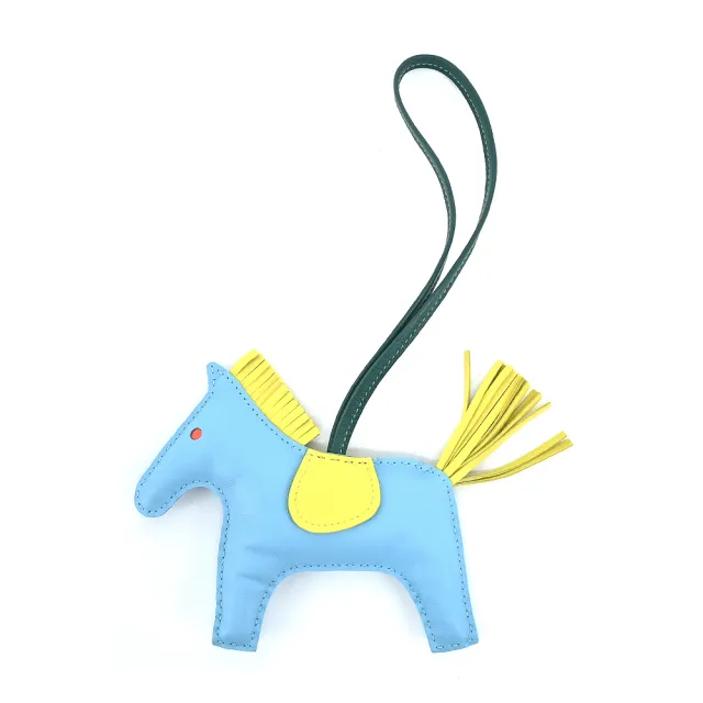 【Hermes 愛馬仕】Rodeo小羊皮撞色手工馬兒吊飾(中/藍/黃)