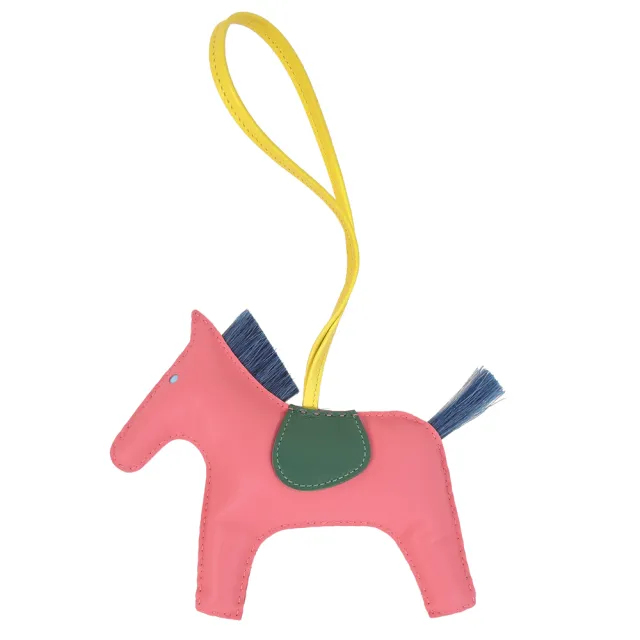 【Hermes 愛馬仕】Rodeo小羊皮鬃毛撞色手工馬兒吊飾(大/粉/綠)