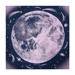 【Hermes 愛馬仕】Clair de Lune 140 cm手工捲邊喀什米爾與真絲混紡方巾(海洋/玫瑰)