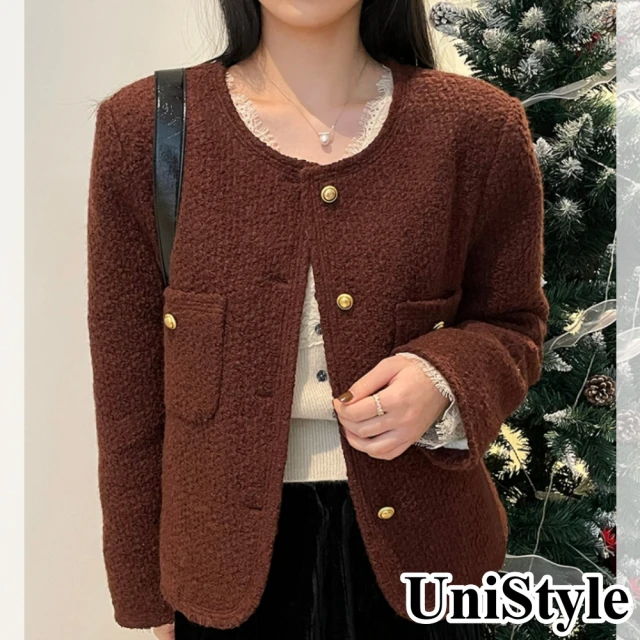 UniStyle 毛呢羽絨長袖外套 韓版小香名媛風 女 WT