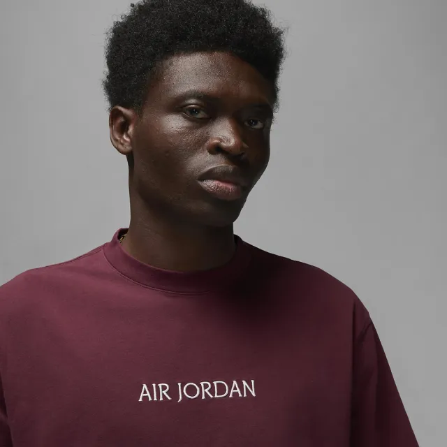 【NIKE 耐吉】上衣 男款 Jordan 喬丹 短袖上衣 Air Jordan x Wordmark 桃木紅(DV6466-645)