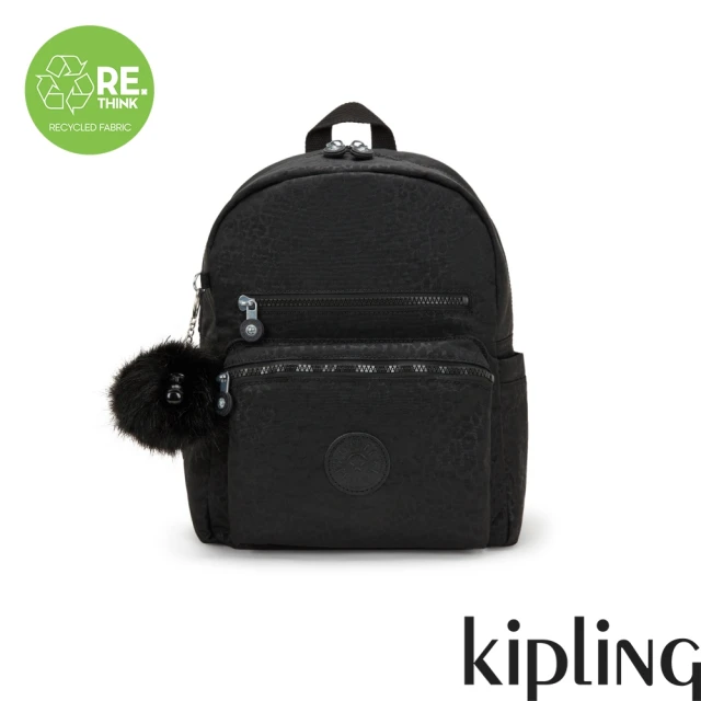 KIPLING官方旗艦館 低調有型黑豹紋雙前袋後背包-JUDY M