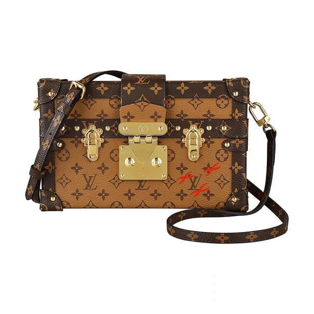 Louis Vuitton 路易威登 LV M44154 PETITE MALLE花紋LOGO Monogram帆布小行李箱設計扣式斜背包(棕)