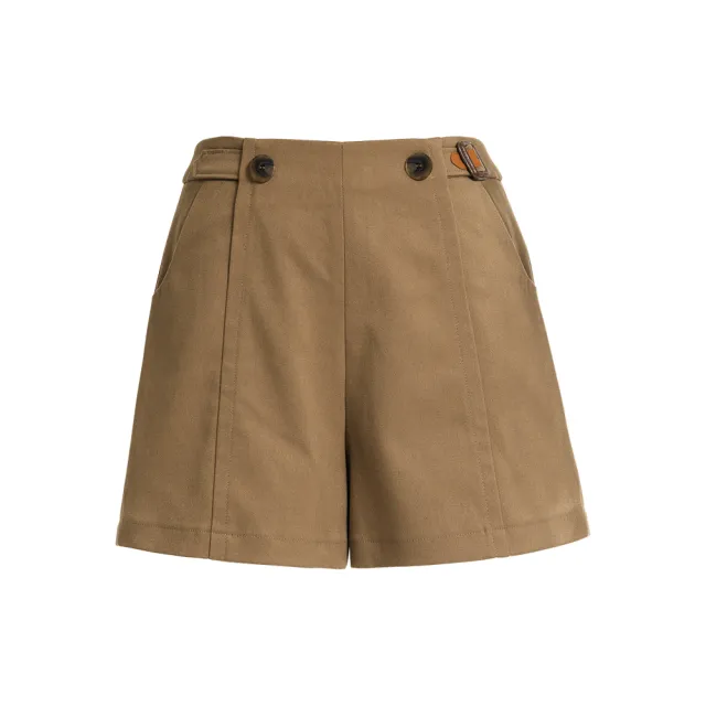 【OUWEY 歐薇】率性造型腰帶多片剪裁斜紋短褲(卡其色；S-L；3223066026)