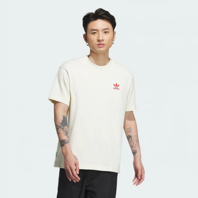 【adidas 愛迪達】上衣 男款 短袖上衣 運動 CNY 龍年 三葉草 FF TEE 米白 IX4222