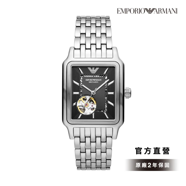 EMPORIO ARMANI 官方直營 Diego 復古都會簍空機械手錶 銀色不鏽鋼鍊帶 36MM AR60057