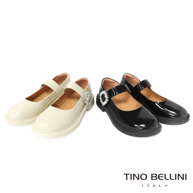 【TINO BELLINI 貝里尼】時尚亮面圓頭瑪莉珍鞋FWBV037-3(米白)