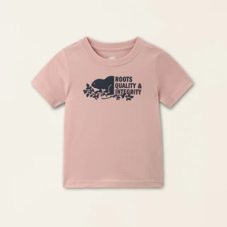 【Roots】Roots小童-摩登都市系列 海狸圖案短袖T恤(粉橘色)