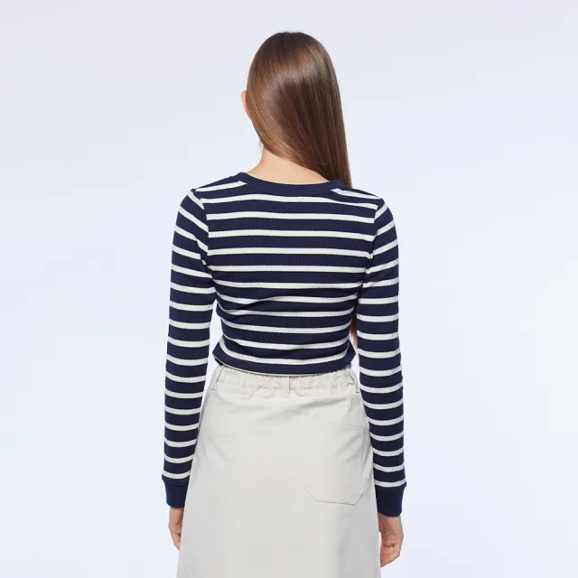 【NAUTICA】女裝 撞色條紋針織衫(深藍)